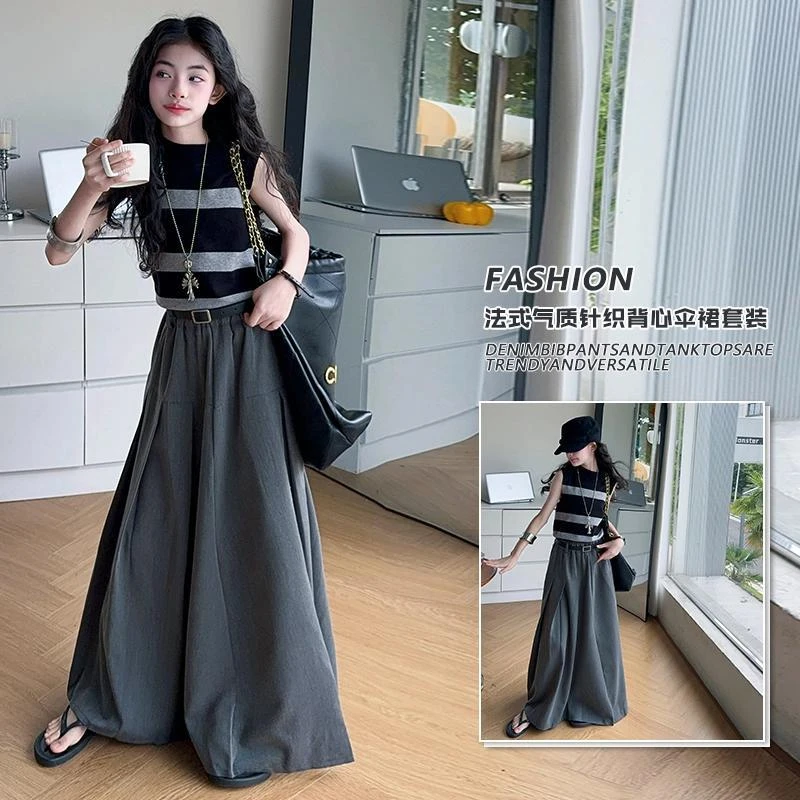 条纹朋克风常规不限季节女套装背带裙牛仔高腰设计感