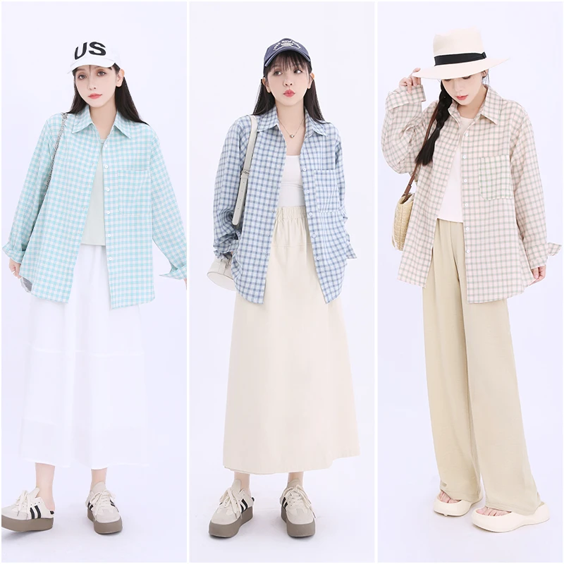 【C】大码微胖夏季款小众百搭格子衬衫 2635