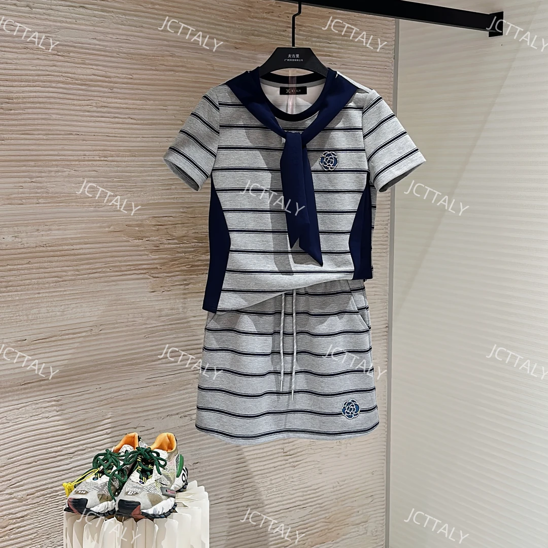 【宠粉价】夏季新款做旧包边条纹套装裙两件套连衣裙裤TZ-250