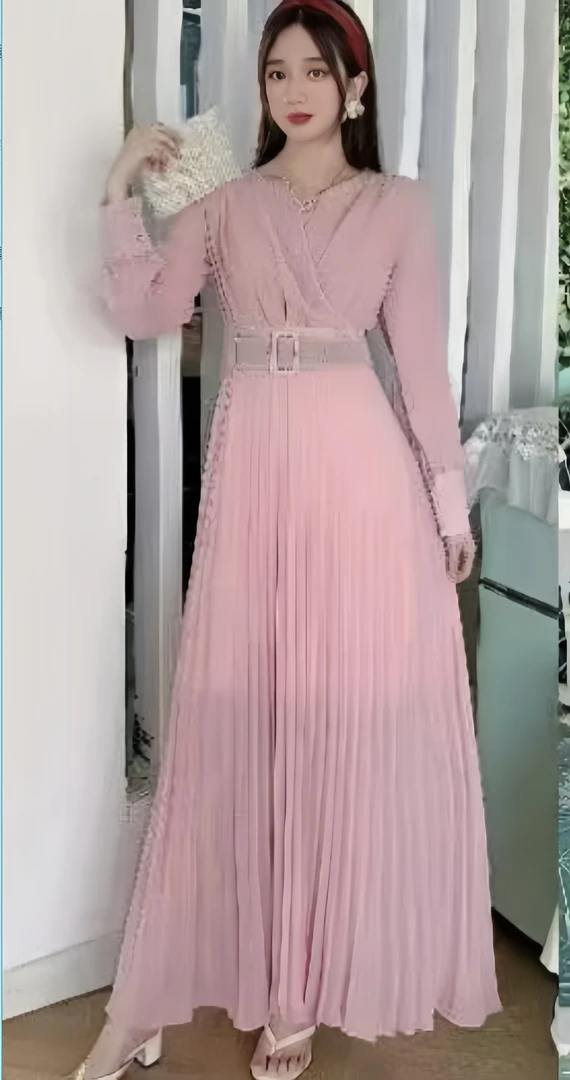 春季气质显瘦时尚收腰轻奢法式气质高腰连衣裙 【 880# - 樱花粉 】