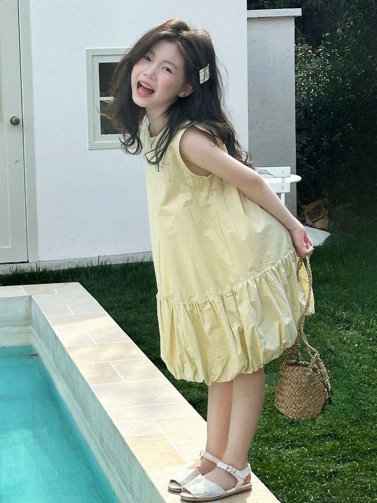 【新疆包邮】夏季新款中童带发圈花苞连衣裙T135