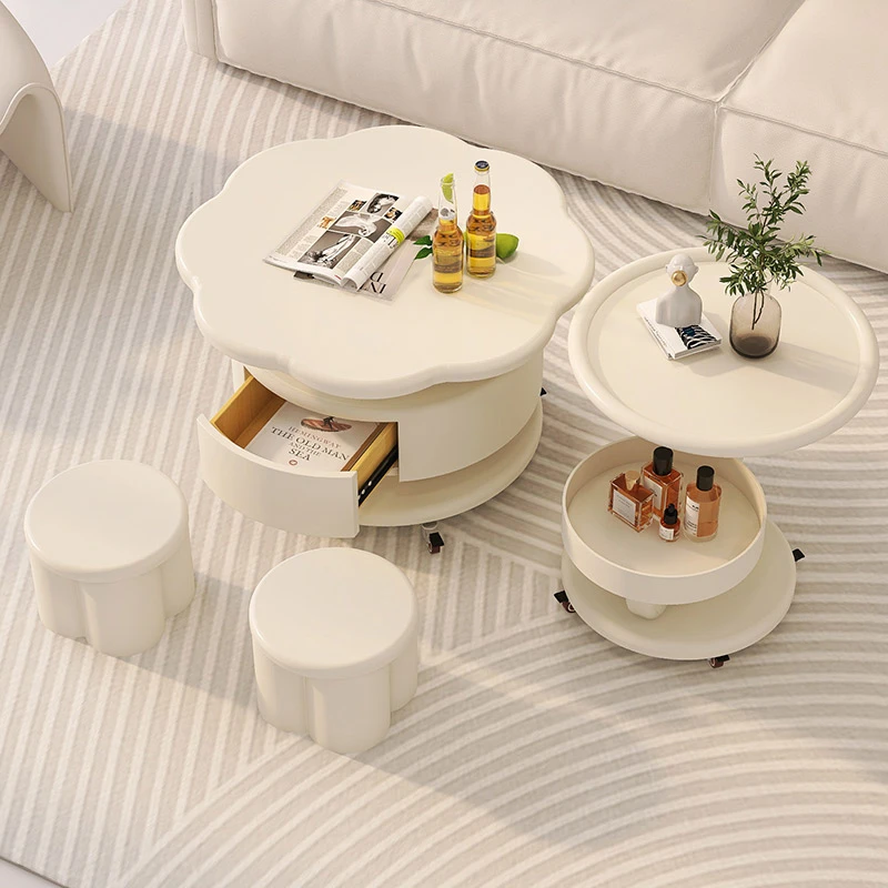 带轮奶油风云朵茶几可移动边几茶几轻奢高级感果盘客厅家用小户型