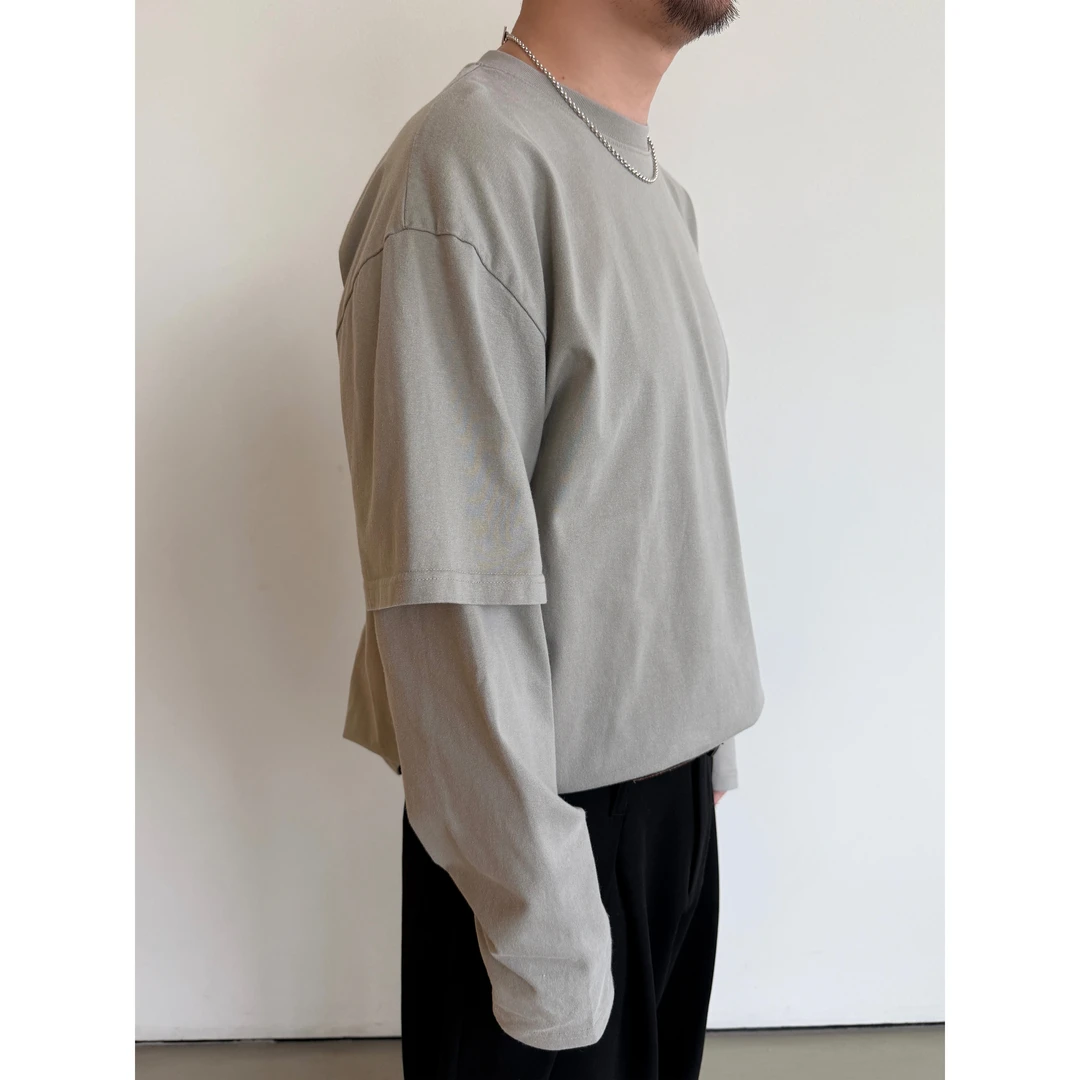 Anniehall26ss layering top松弛感假两件水洗做旧长袖