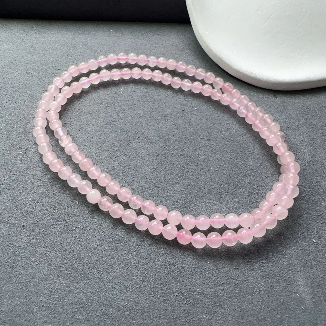 粉水晶圆珠多圈长链5mm