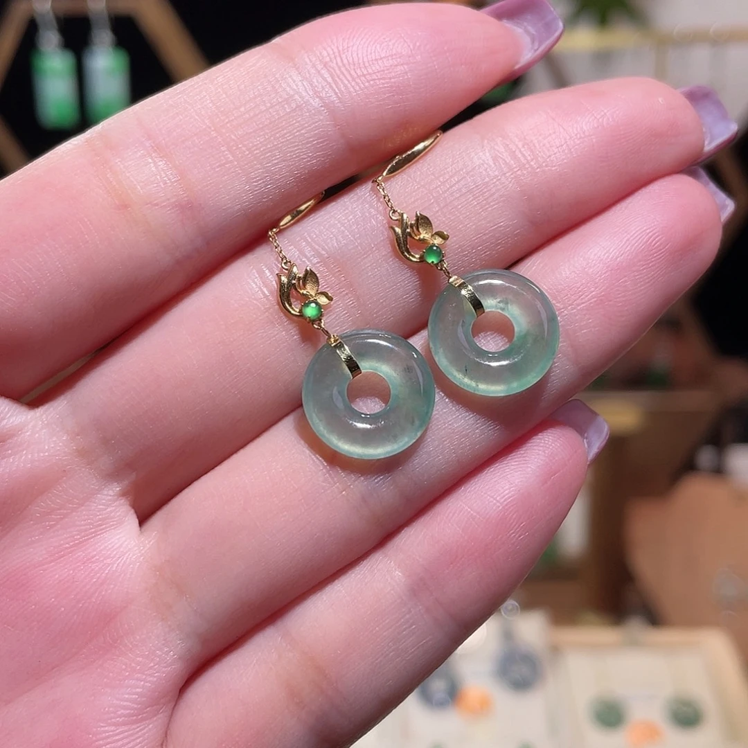 翡翠18K金镶嵌耳饰