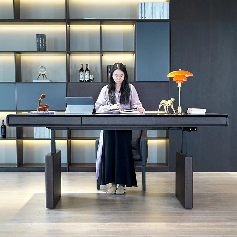 新款设计师款电动升降书桌办公桌写字台桌子意式极简现代简约书房