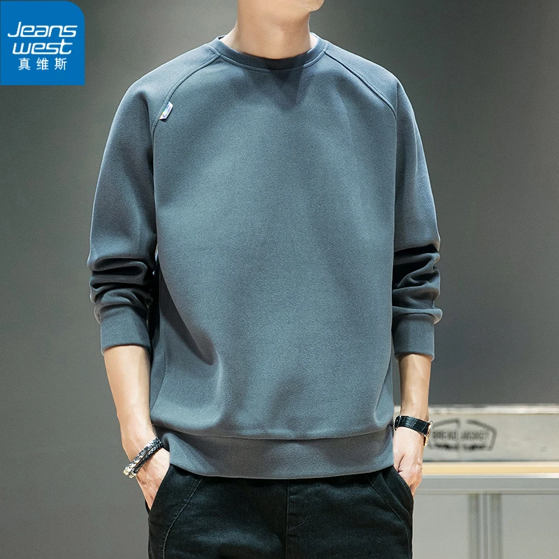 真维斯德绒秋冬季重磅卫衣男加绒打底衫秋装圆领套头休闲百搭上衣