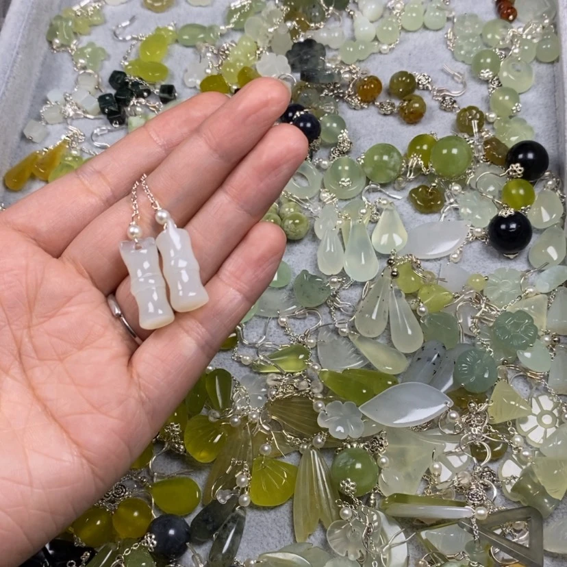 【闪购商品】未镶嵌蛇纹石玉挂件耳饰耳环项链玫****1