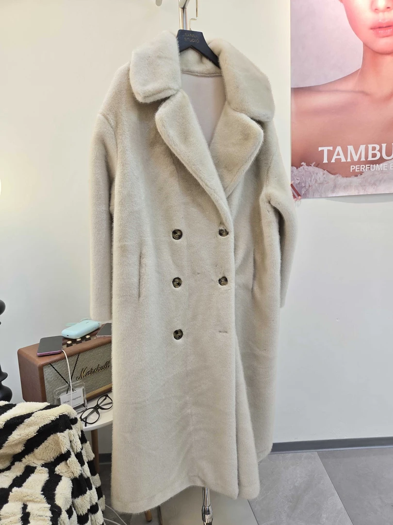 WAIWAI 双排扣西装领长款大衣女装休闲厚外套