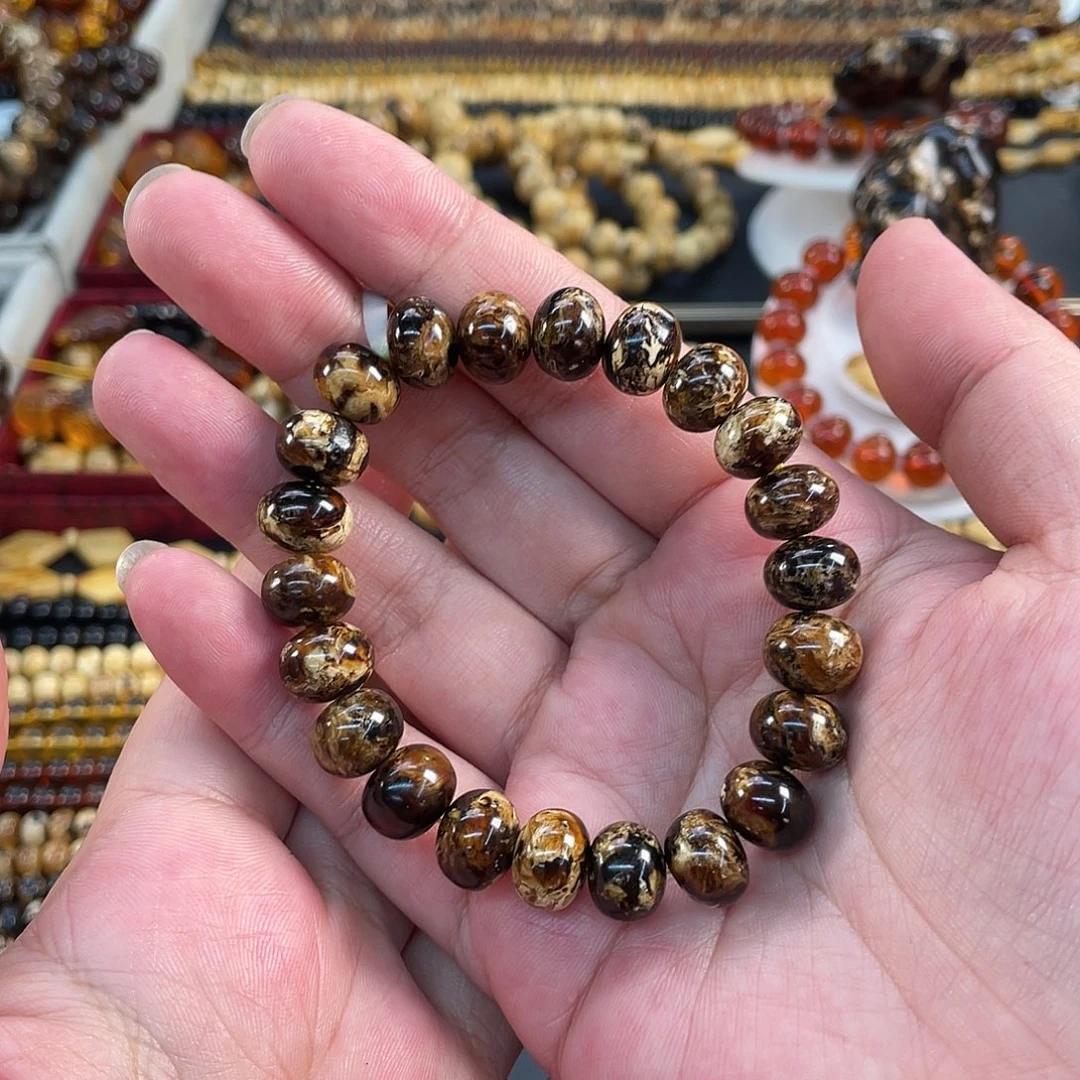 琥珀未镶嵌裸石11mm熊猫黑白花