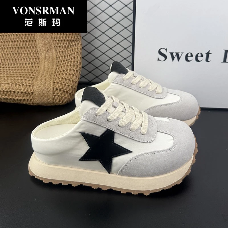 2025夏季新款厚底包头半拖鞋女外穿内增高百搭休闲运动凉拖鞋透气