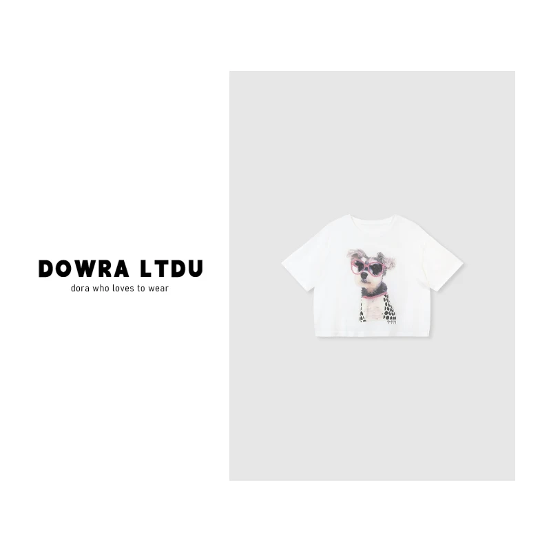 朵拉【夏日苏打】2025年夏季新款圆领小狗百搭短袖T恤女016-30520