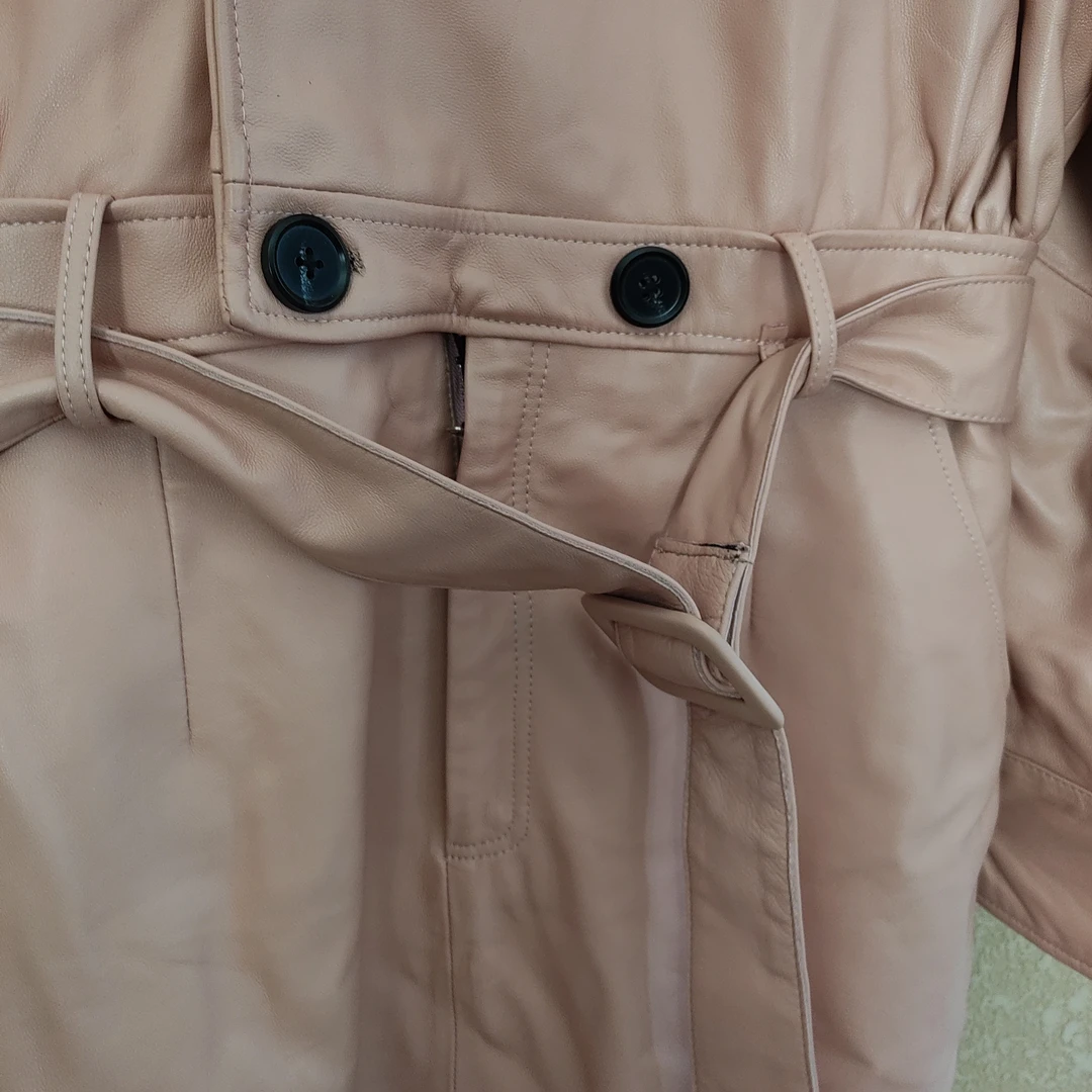 真皮绵羊皮名媛风西服领修身包臀连衣裙