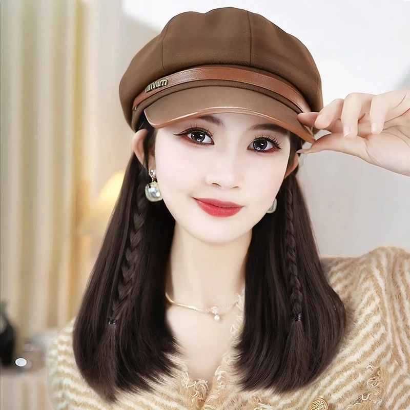 秋冬帽子假发一体美拉德时尚带假发的帽子减龄爆款显脸小帽子假发