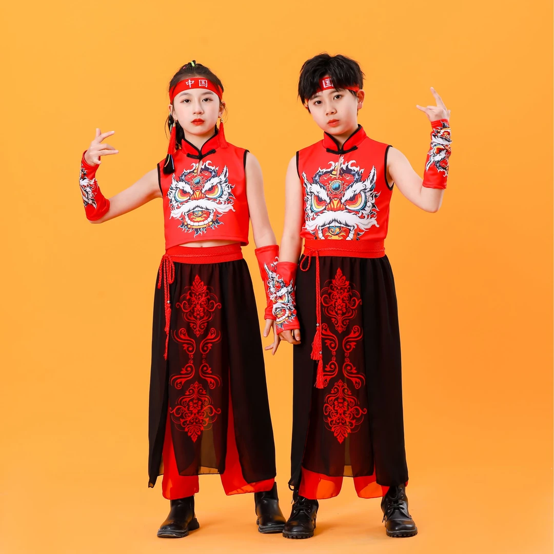 儿童国潮喜庆中国爵士舞女童表演服走秀街舞与运动会舞蹈演出服