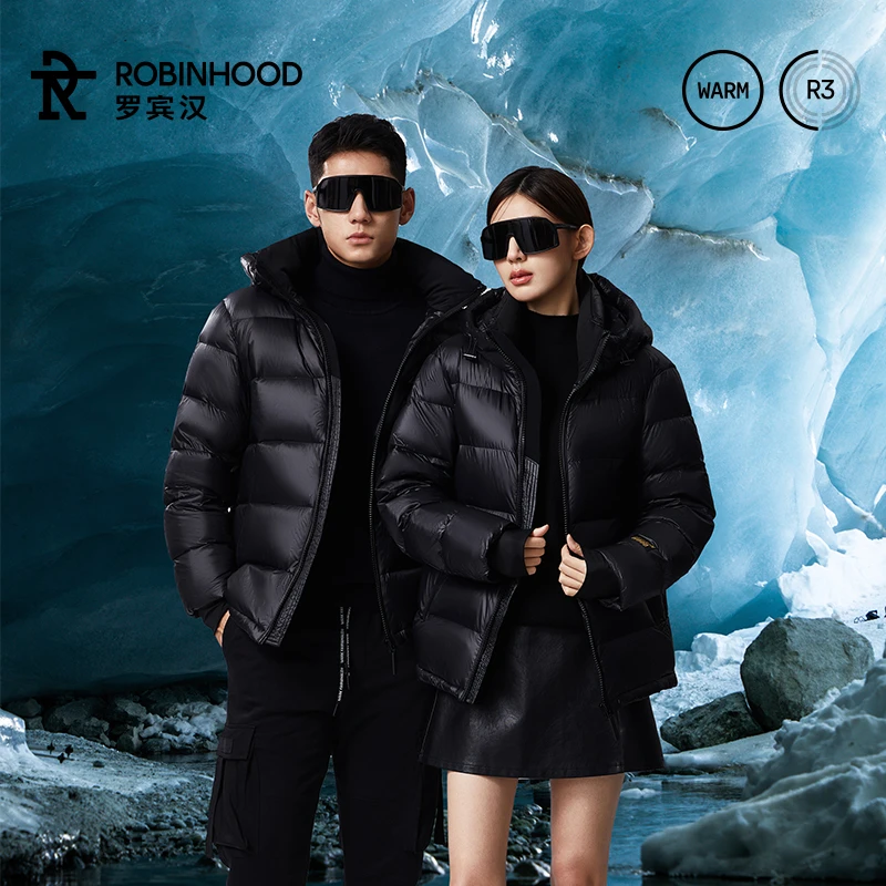 【麦田专属】罗宾汉简约时尚百搭冬季黑色金标短款羽绒服1542