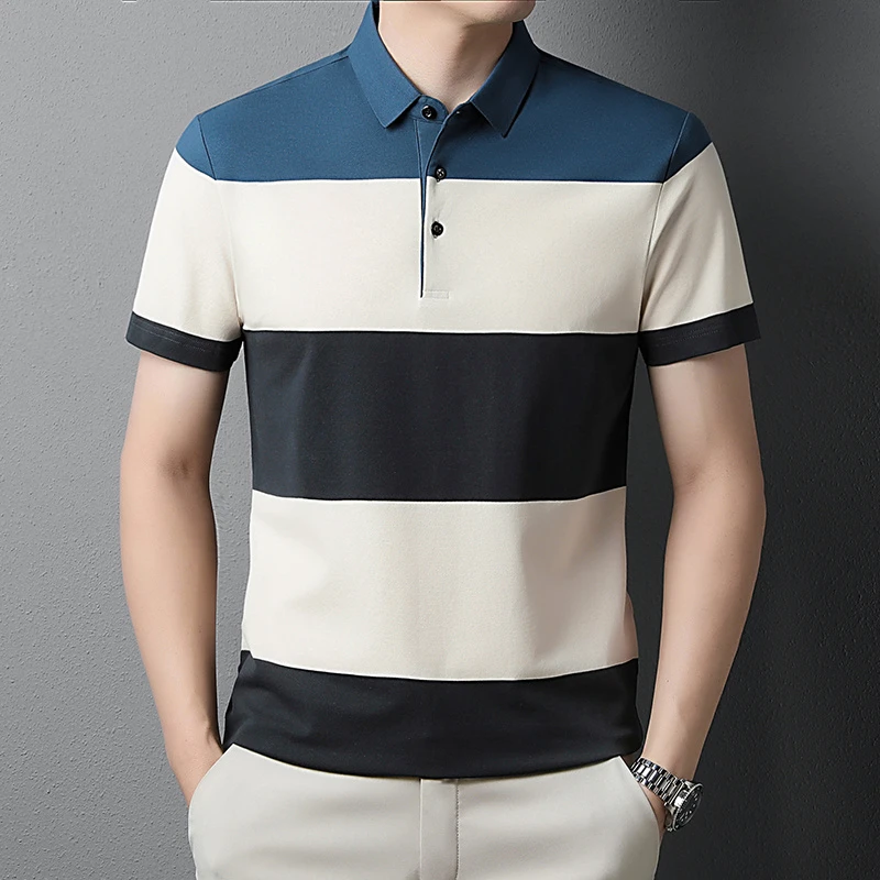 短袖夏季免烫薄款男中年男Polo衫翻领男装修身商务宽松半袖