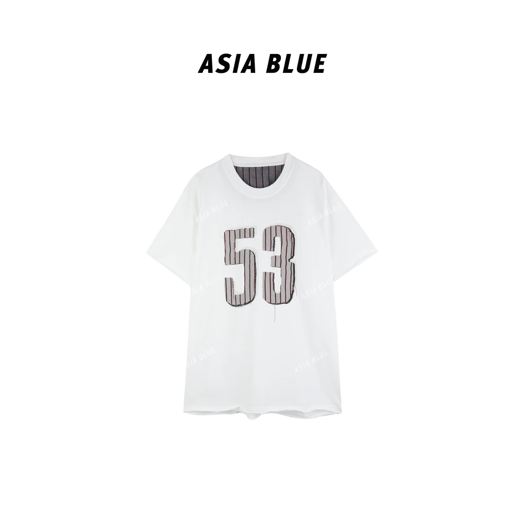 【ASIA BLUE】圆领数字印花短袖美式宽松T恤W9160