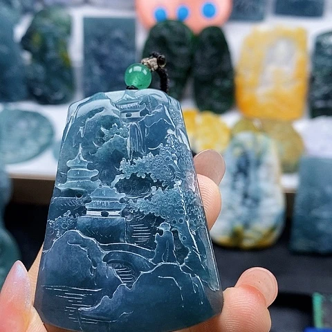 竹***定制翡翠未镶嵌山水