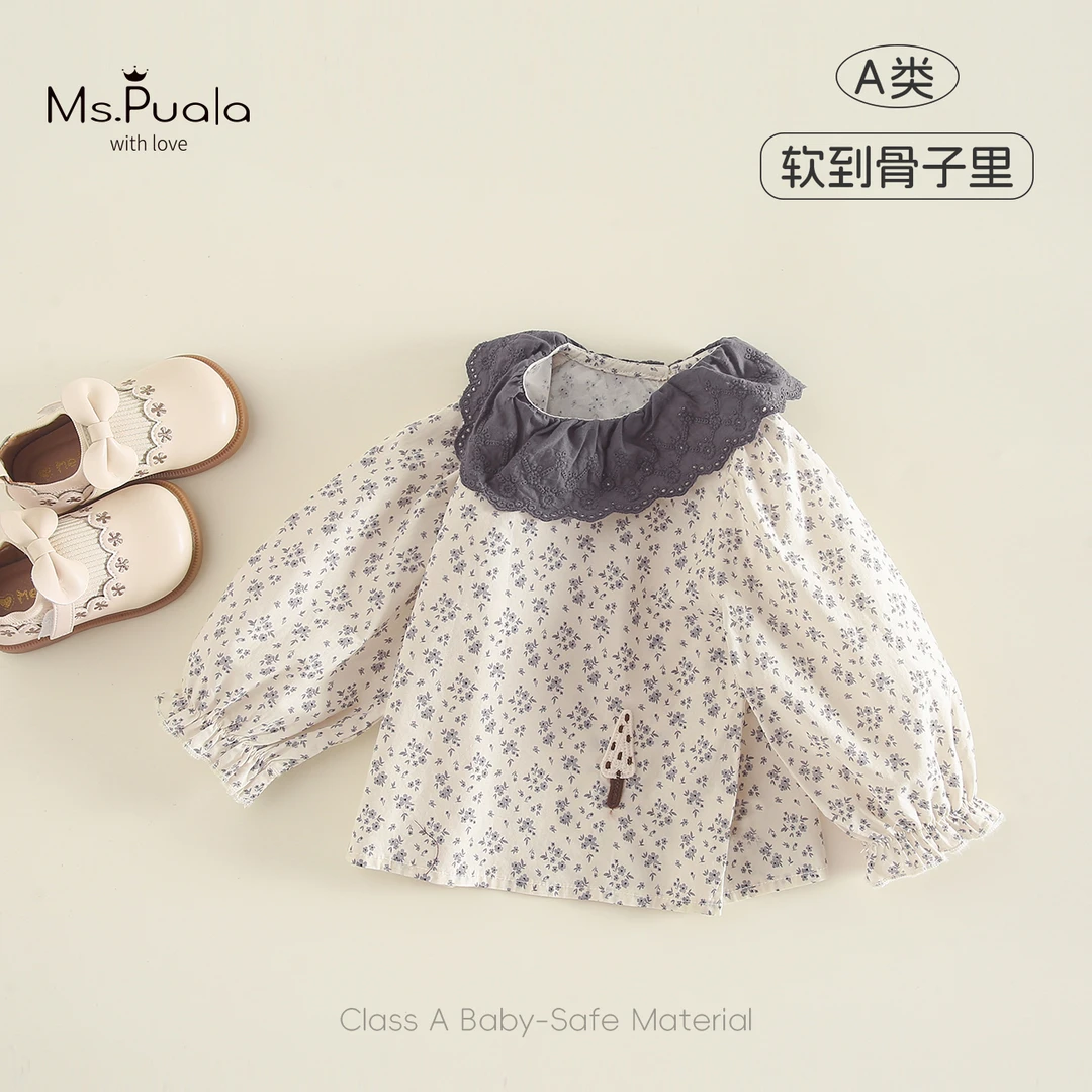【MsPuala落秋】童装婴幼儿童衬衫秋款碎花娃娃领女宝套头长袖衬衣