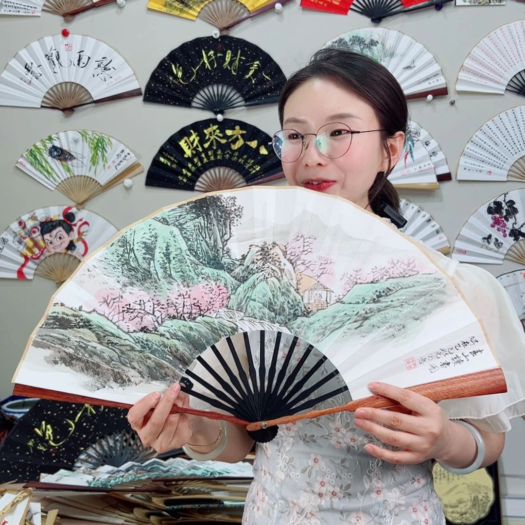 书法十寸红檀-文玩扇-手写-粘好发出