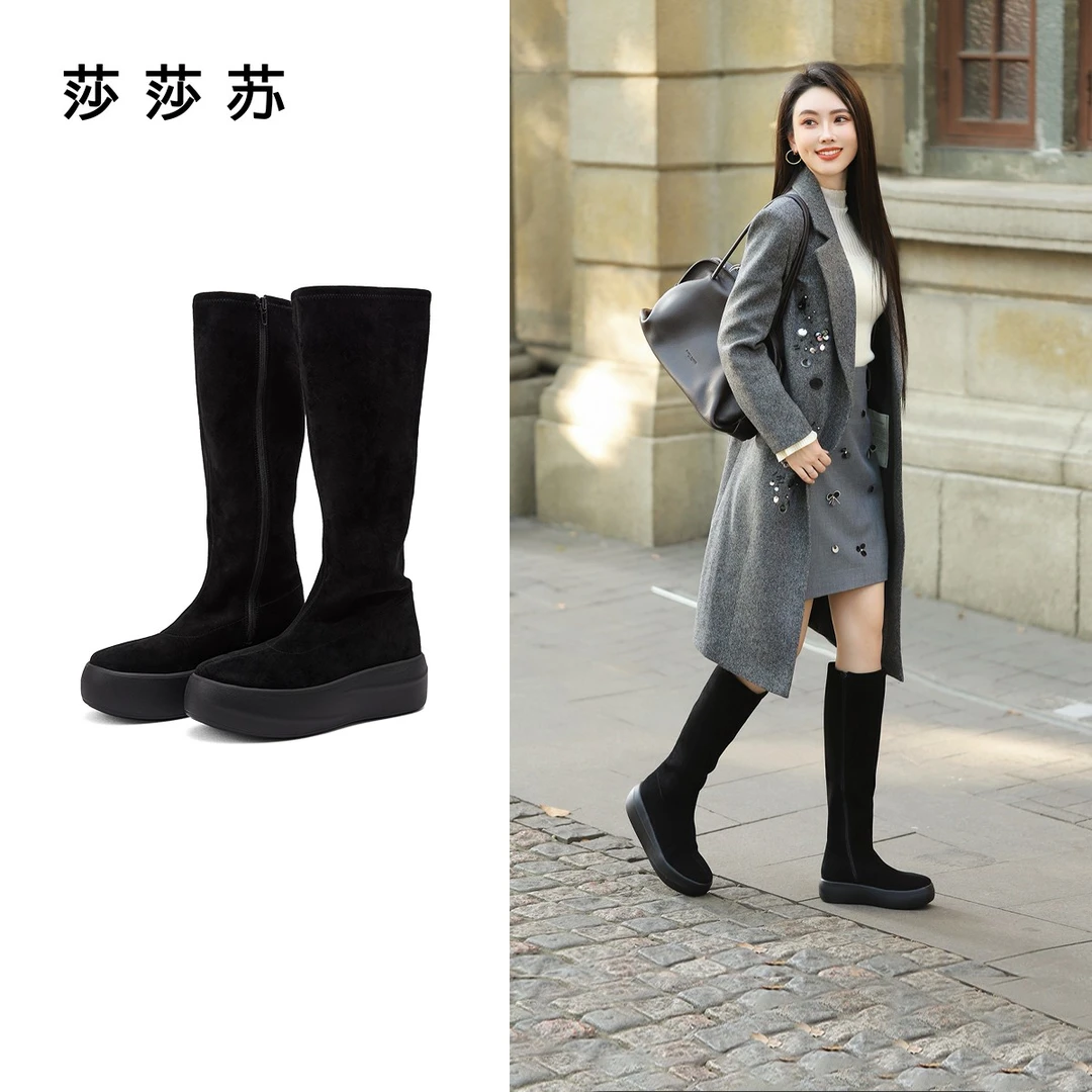 莎莎苏2025秋冬新款厚底轻盈拉链长筒瘦瘦靴超模时装靴ZA65720-41