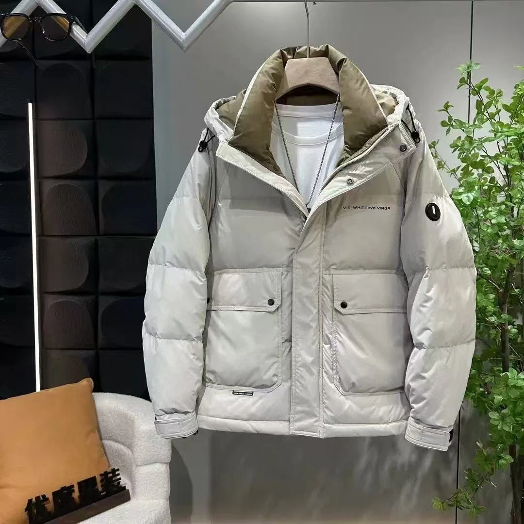 男士反季清御寒服～黑米两色连帽宽松潮牌短款外套潮流时尚