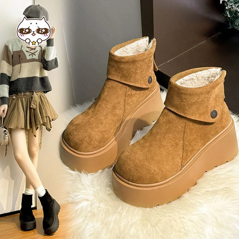 2025新款秋冬季保暖加绒加厚底棉鞋小个子显高7cm洋气雪地靴女款