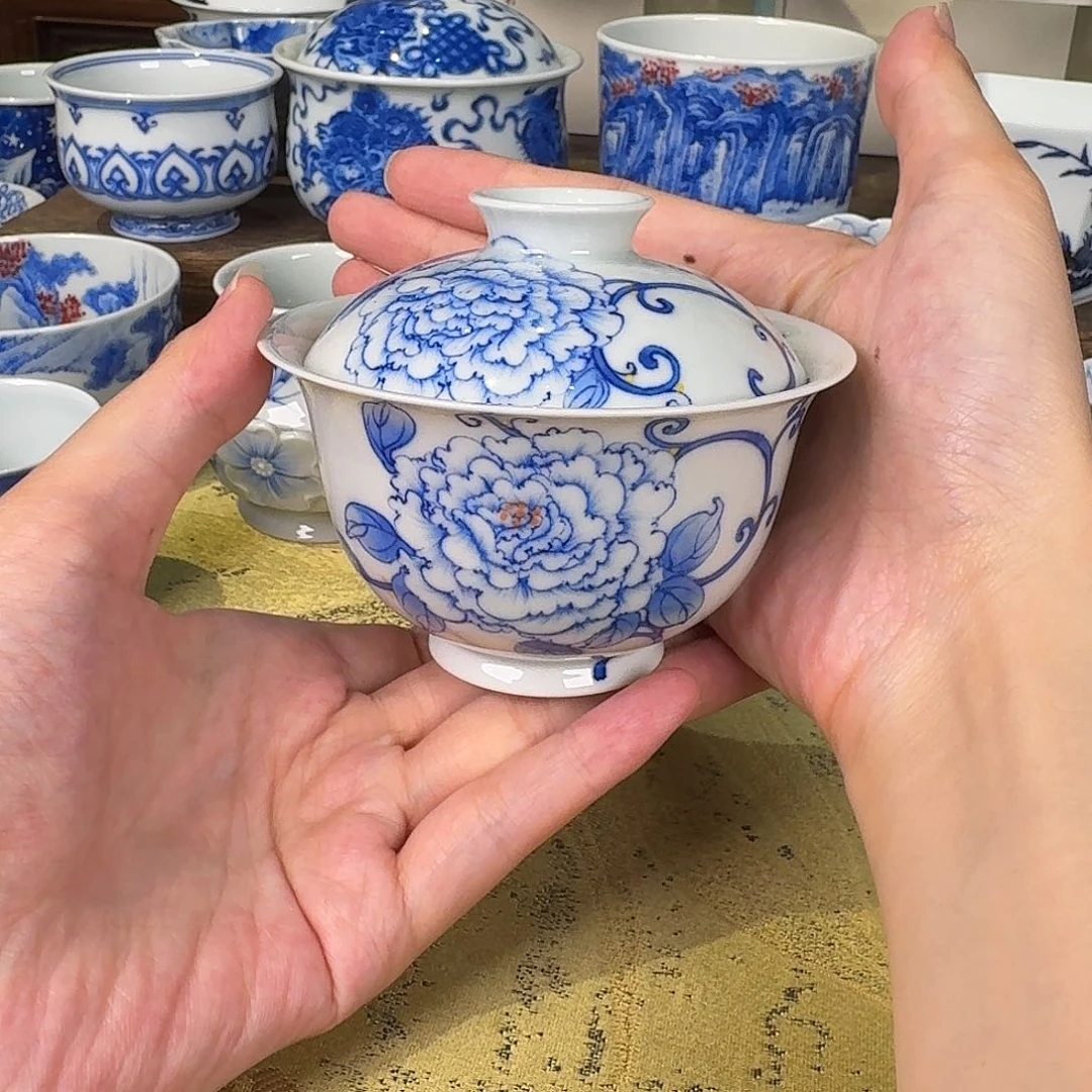 青樵轩牡丹花盖碗120-130ml