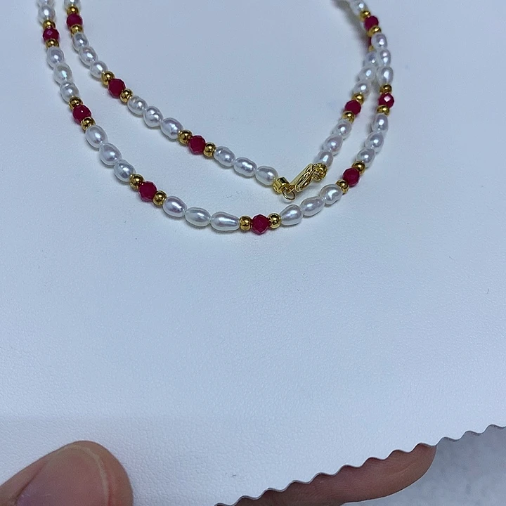 18K金镶嵌项链淡水珍珠3-4