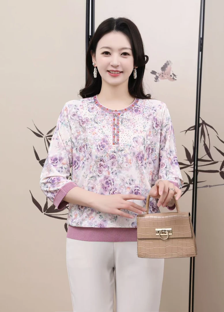 夏季时尚短袖小衫中老年妈妈装洋气T恤薄款