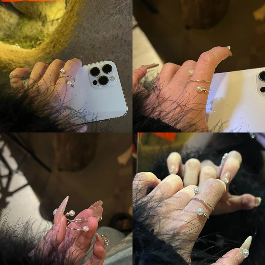 合金戒指 双珠开口可调节戒指轻奢小众设计高级感食指戒韩国指环