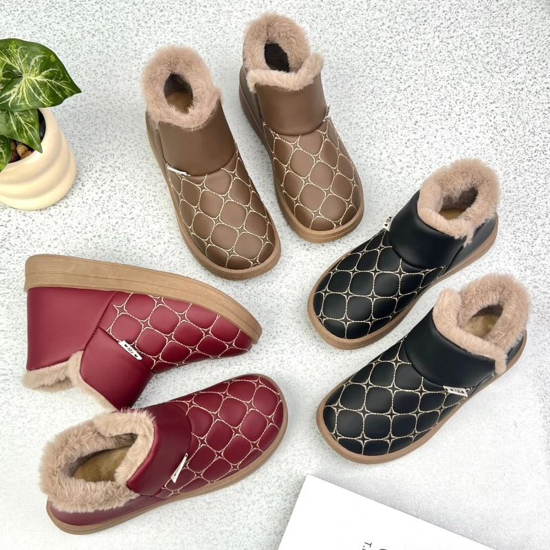 2025冬季时尚百搭女士雪地靴厚底防滑加绒保暖大棉靴棉鞋女一脚蹬