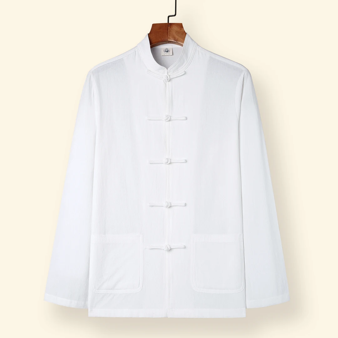 中国风新中式春秋盘扣休闲复古长袖上衣衬衫禅意茶服内搭男士唐装