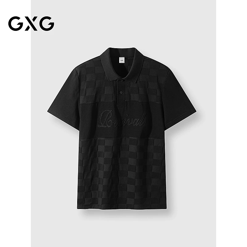 GXG男装 肌理棋盘格polo衫男士上衣短袖上衣 25夏新品#G25D242053
