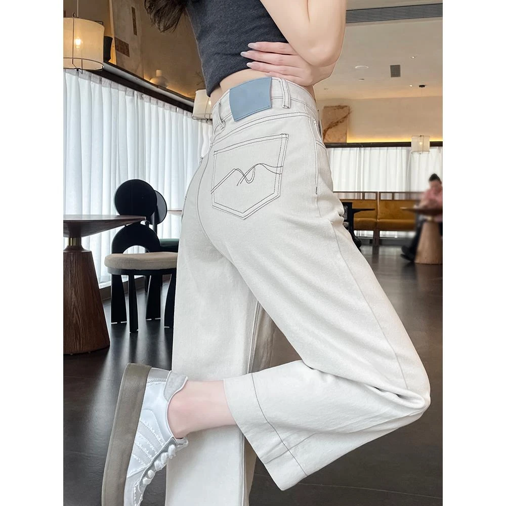 高腰直筒牛仔裤女2025年新款宽松显瘦小个子九分窄版阔腿奶奶裤