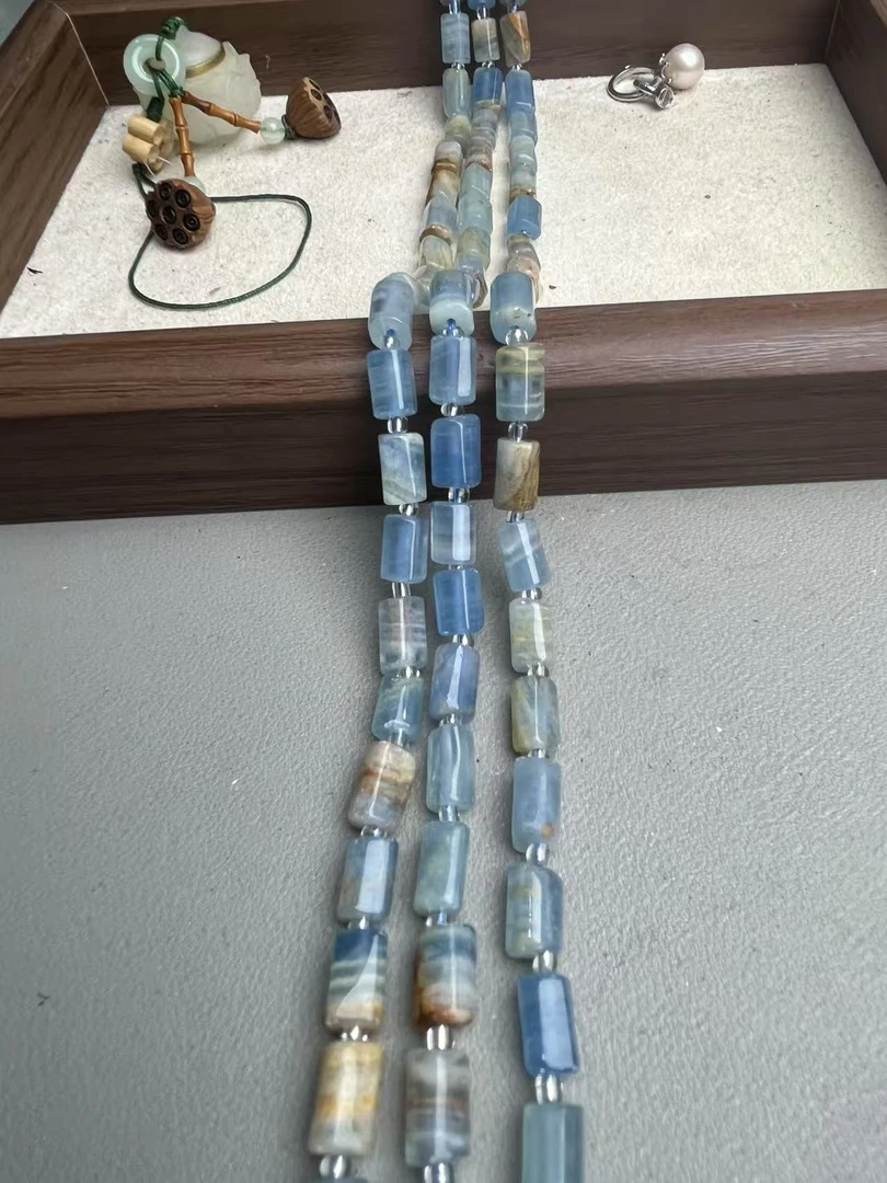 天然6/10mm左右蓝方解石柱子散珠半成品可DIY做手串做锁骨链配珠