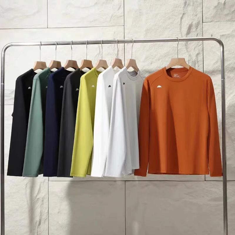 意大利男士休闲户外纯色圆领长袖高端户外四面弹透气亲肤百搭T恤