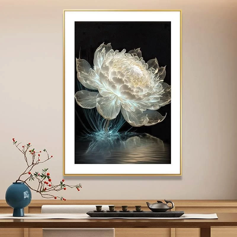 莲花光影睡莲高档玄关装饰画正对门客厅走廊壁画卧室餐厅高级挂画