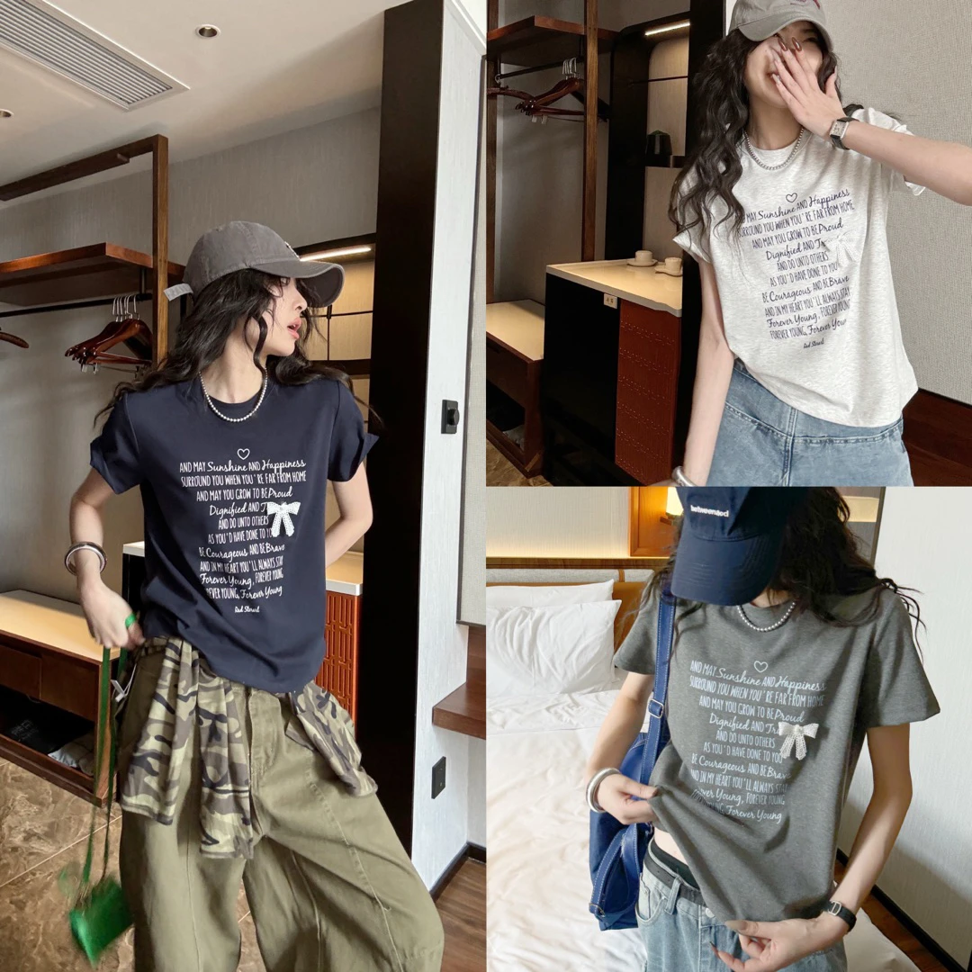 在韩_东大门正品春夏款圆领气质蝴蝶结短袖T恤