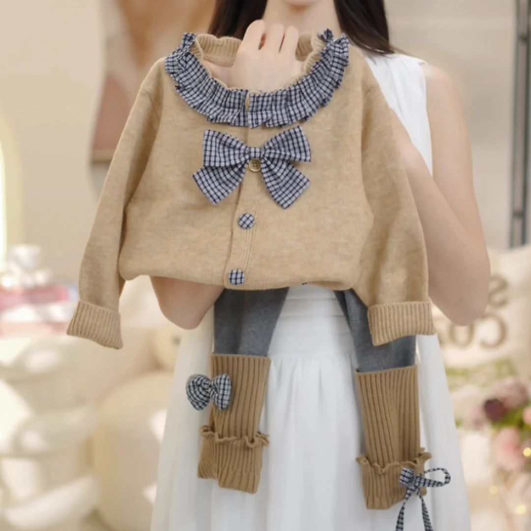 女童秋季新款洋气拼接格子上衣打底裤两件套