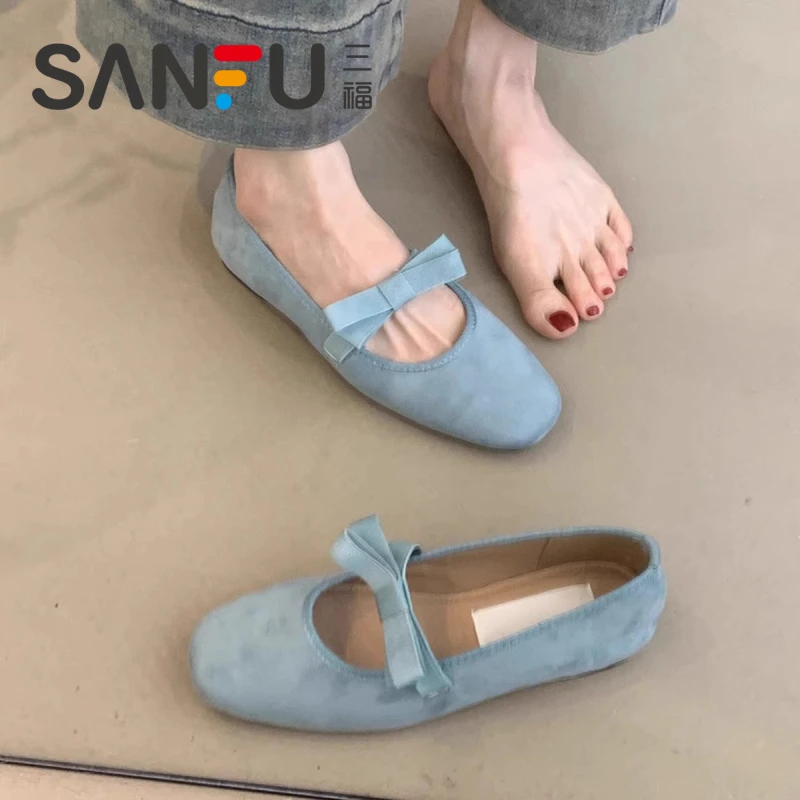 三福法式内增高仙女风玛丽珍女鞋子2025春季晚晚芭蕾单鞋蓝色瓢鞋