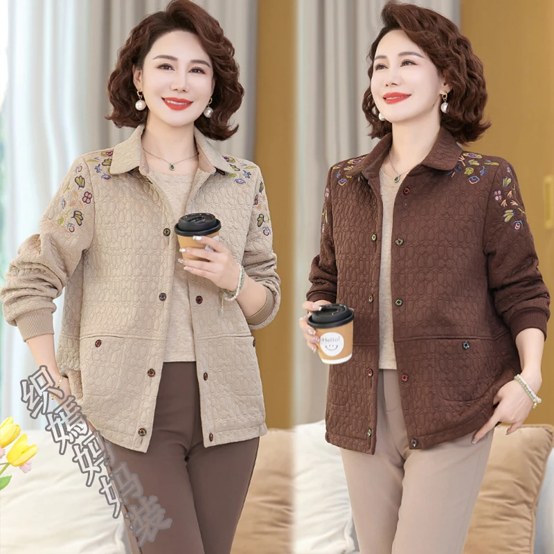 2025新款妈妈春装薄款上衣洋气中老年女装宽松休闲显瘦夹克外套