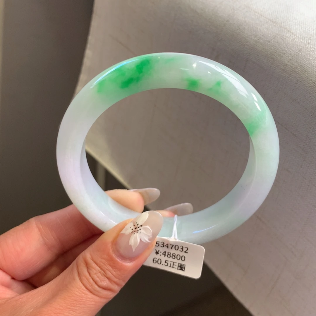 翡翠手镯未镶嵌白底青60.5正圈