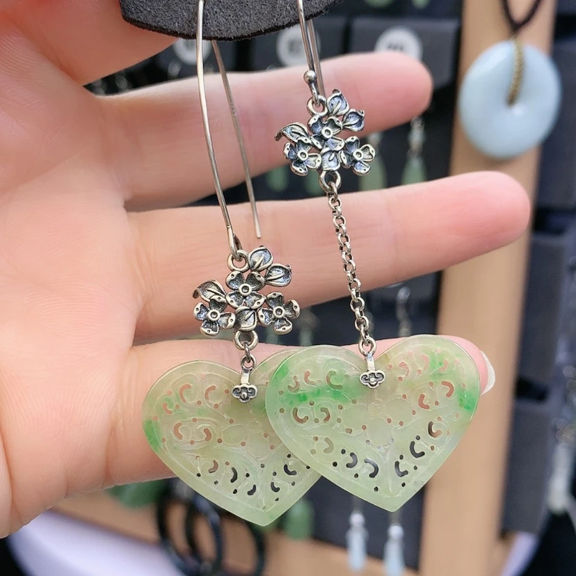 【闪购商品】翡翠耳饰银S925镶嵌伽****妆精美
