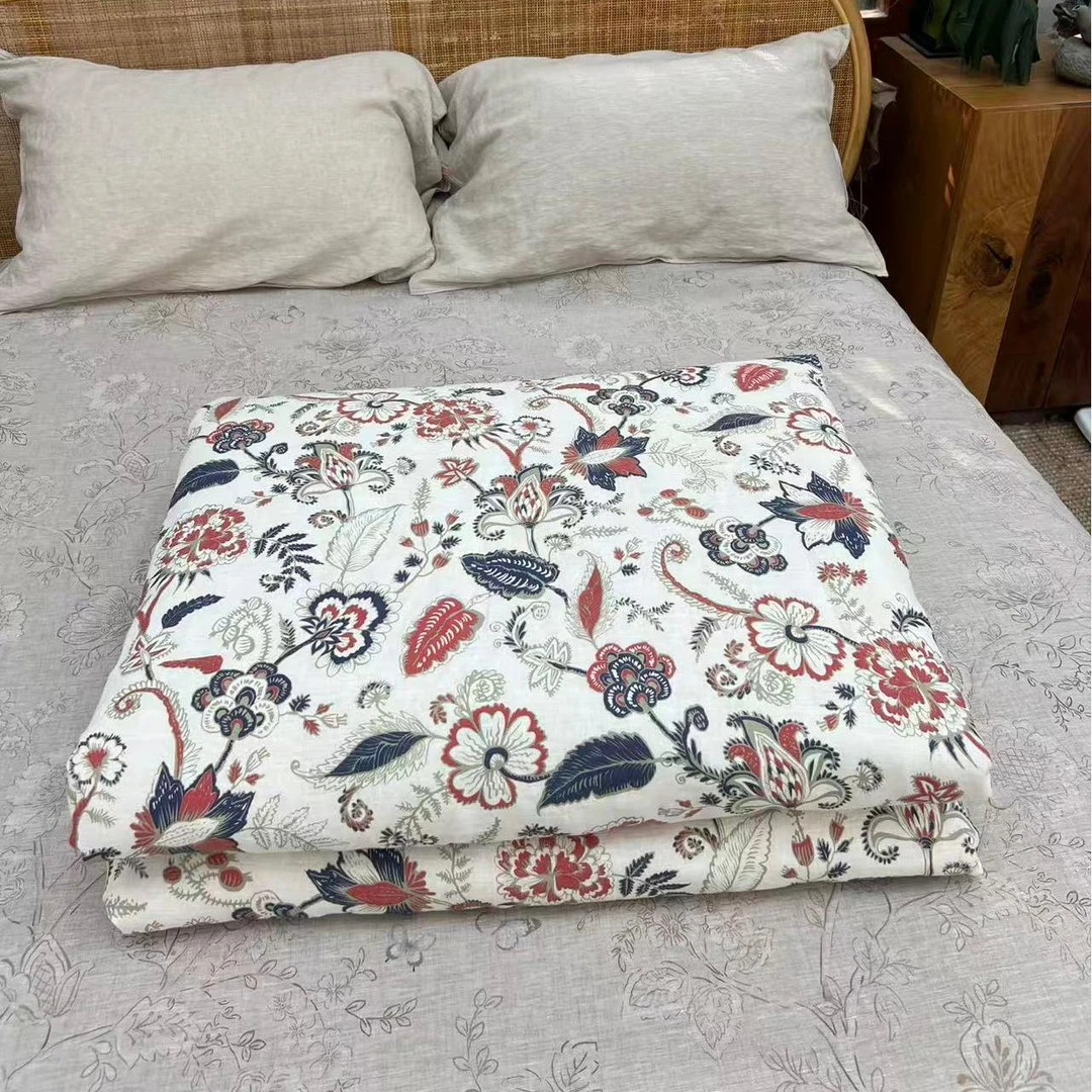 【雾红蔓叶】100%亚麻春秋被冬被亚麻纤维填充四季被