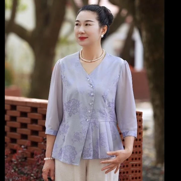 2025新款妈妈装春夏时尚套装洋气中年女装宽松两件套显瘦上衣裤子