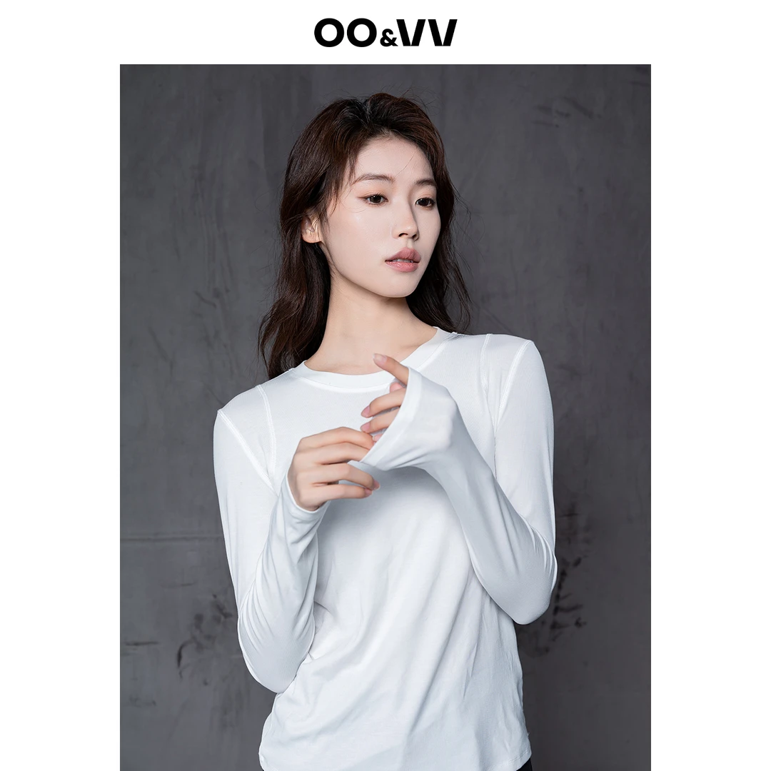 OO&VV2025秋新款莱赛尔时尚百搭显瘦长袖T恤女圆领套头打底衫上衣