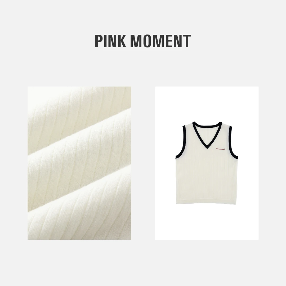 PM王囡囡 “英伦学院” 拼色v领字母背心 ND1A0063