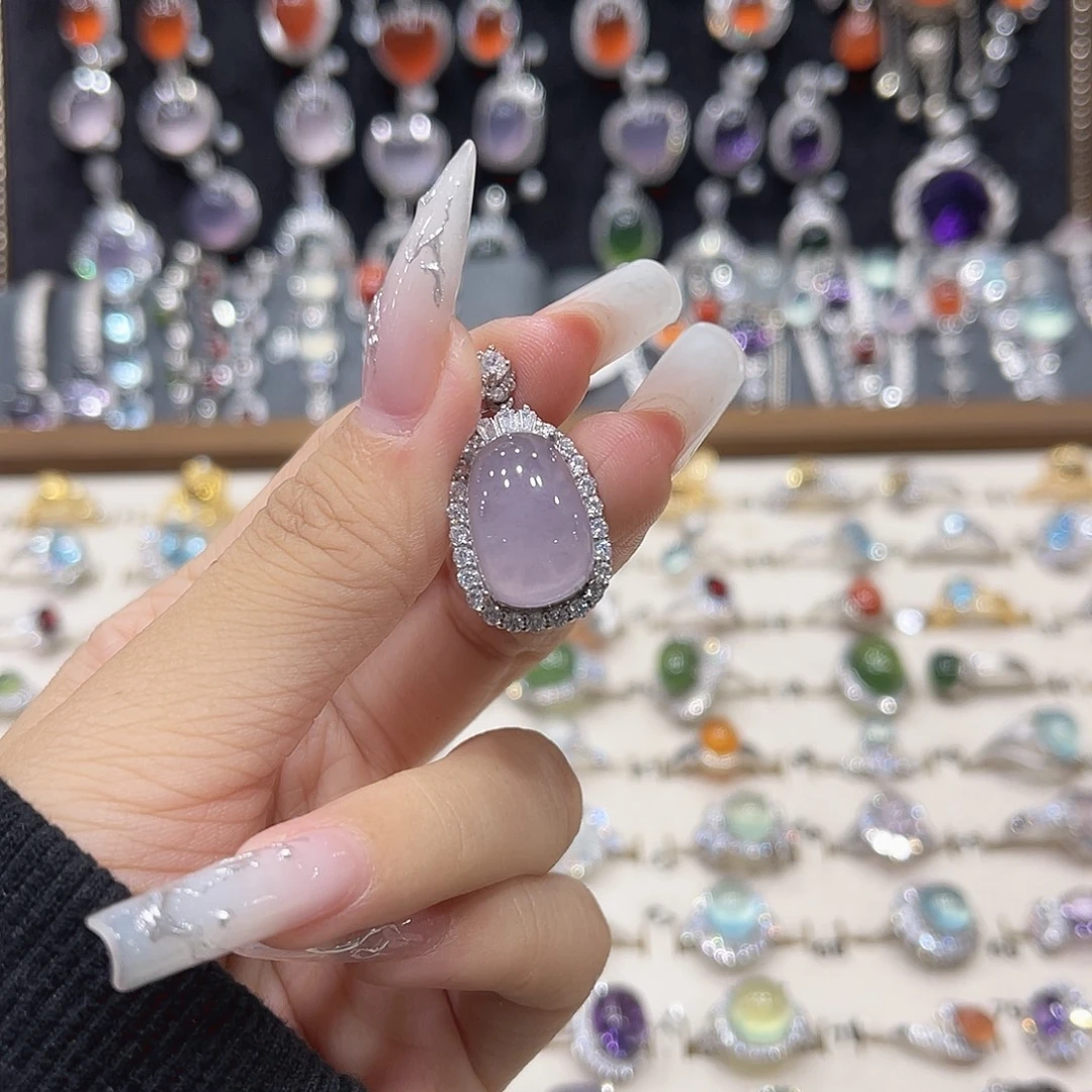 银S925镶嵌岫玉吊坠